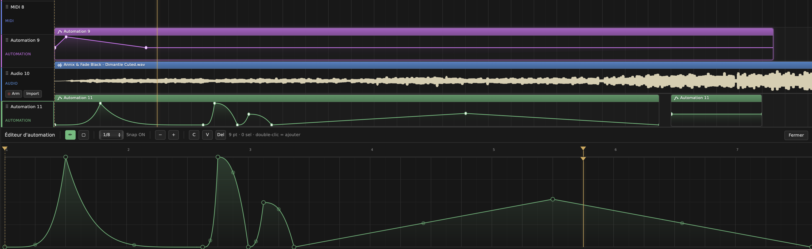 Timeline, clips, piano roll, automation linked to the canvas